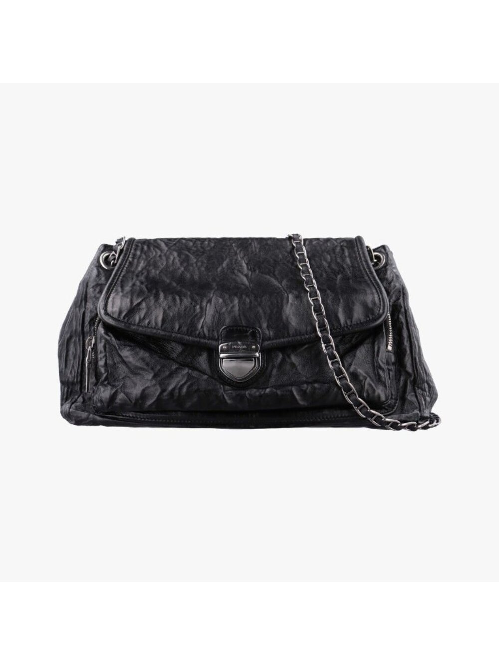 Prada Antique Push Lock Chain Black Leather 31